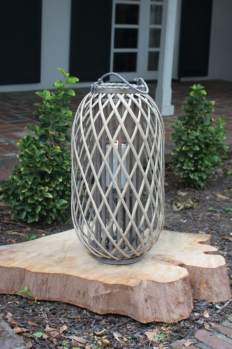 Medium Grey Willow Lantern With Glass