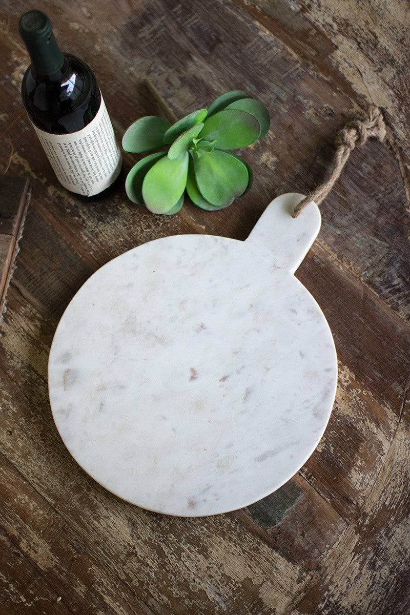 Round White Marble Cutting Board With Jute Hanger