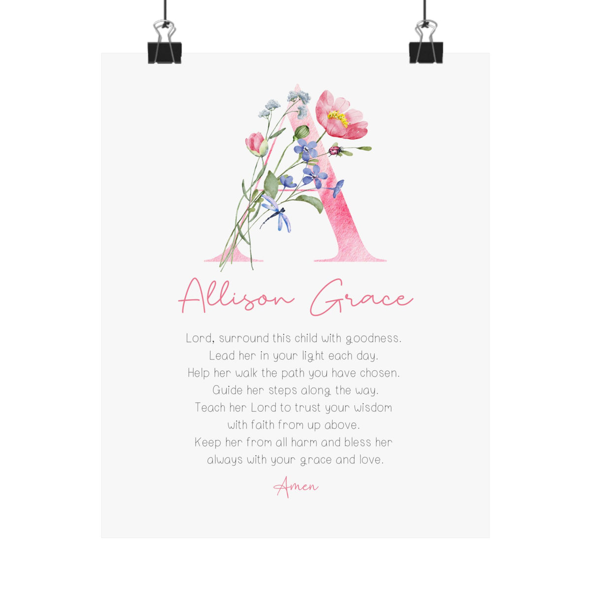 Custom Floral Letter Name Prayer Print