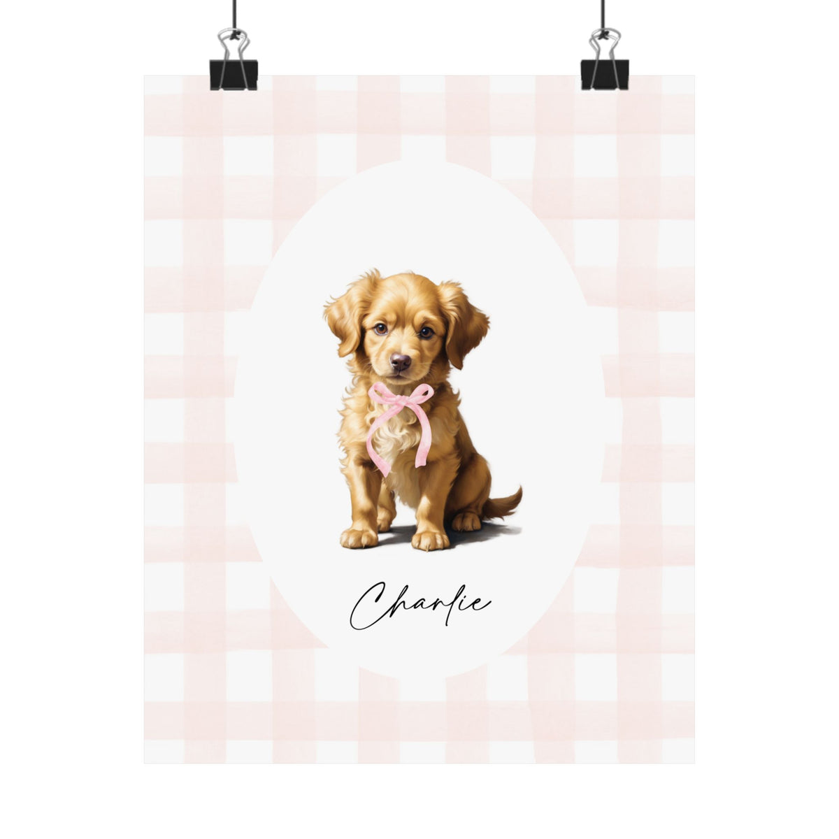 Custom Dog Name Pink Gingham Print