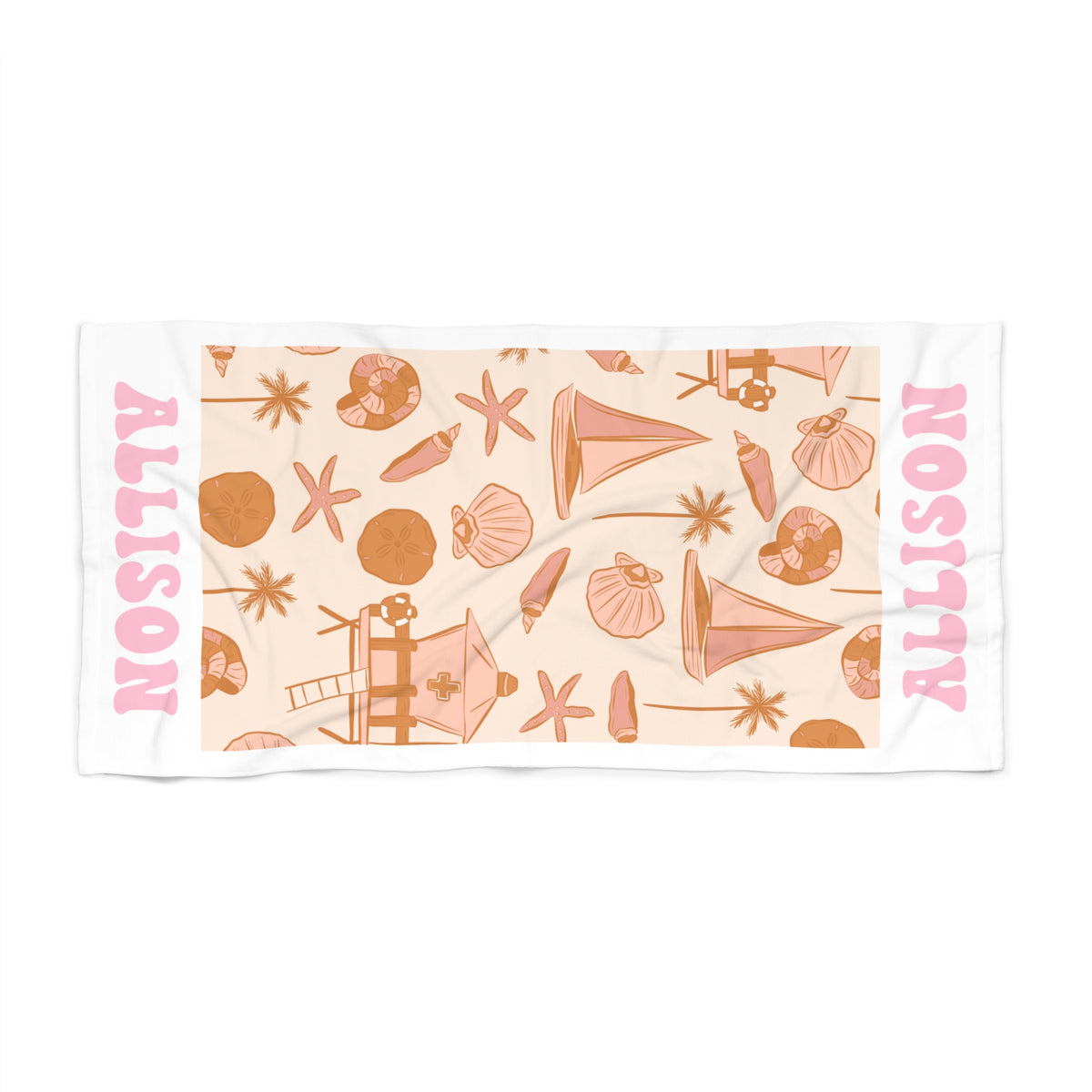 Custom Name Pink Sea Beach Towel