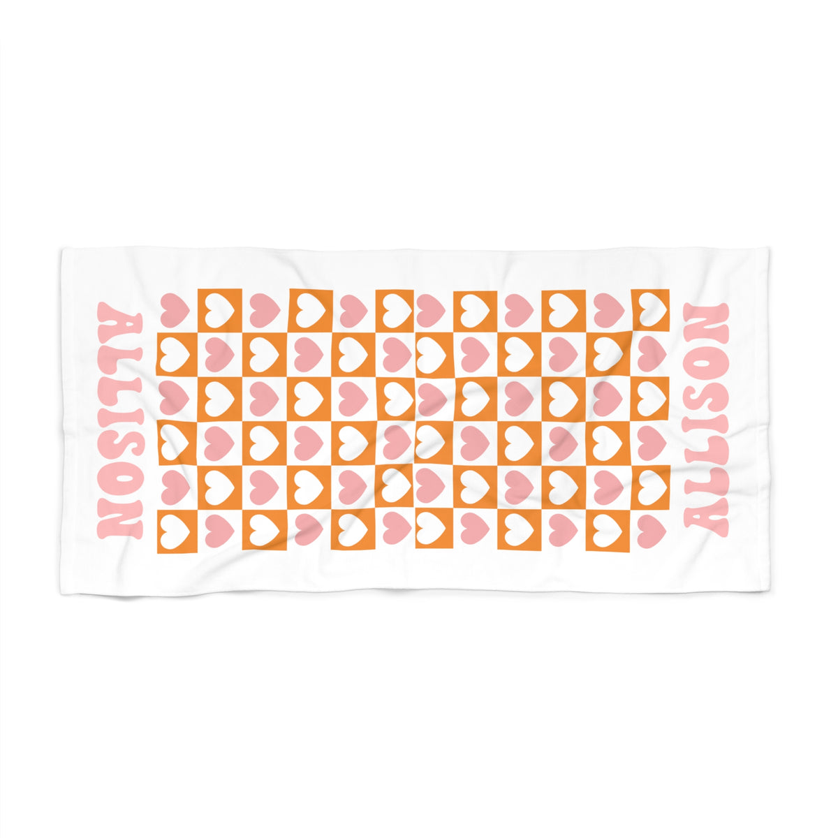 Custom Name Checkered Hearts Beach Towel