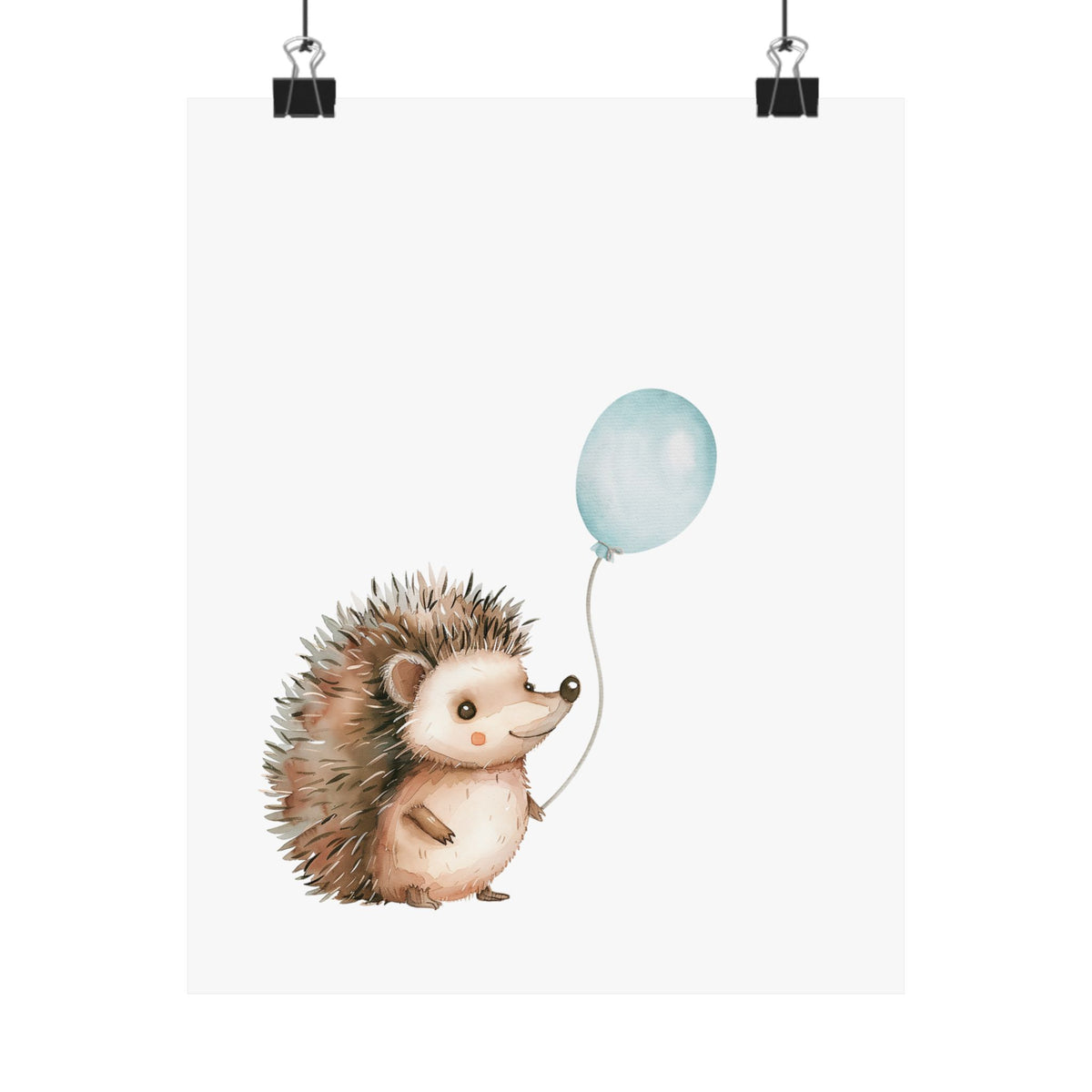 Watercolor Hedgehog with Blue Balloon Print