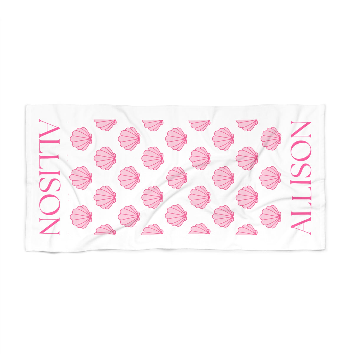 Custom Name Pink Shells Beach Towel