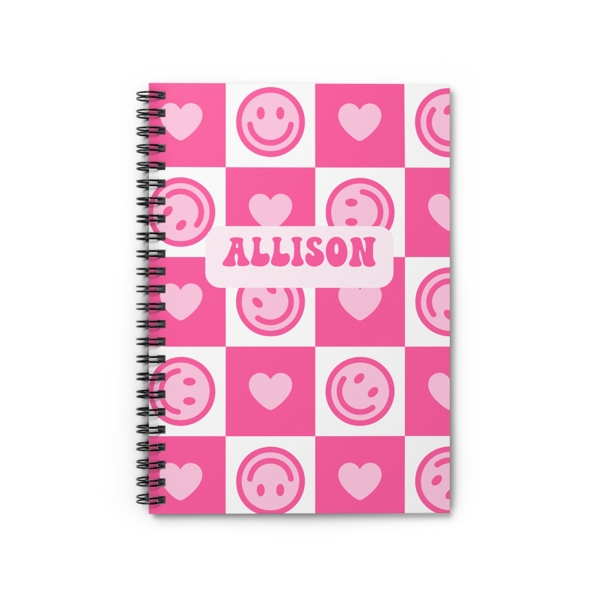 Custom Name Pink Smileys and Hearts Spiral Notebook - Ruled Line