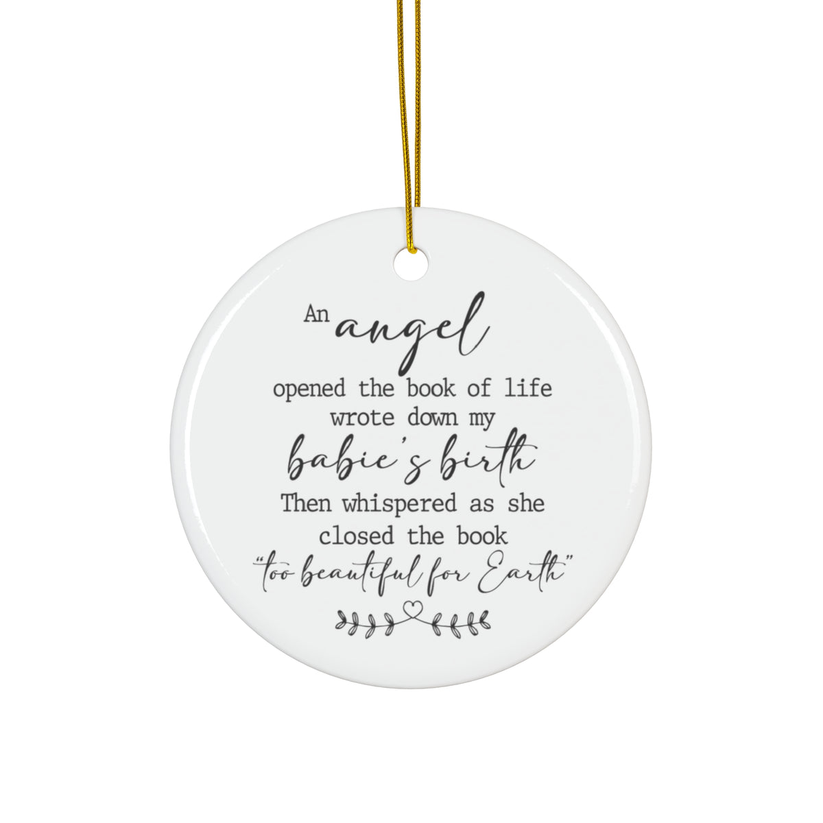 An angel opened the book of life miscarriage ceramic ornament