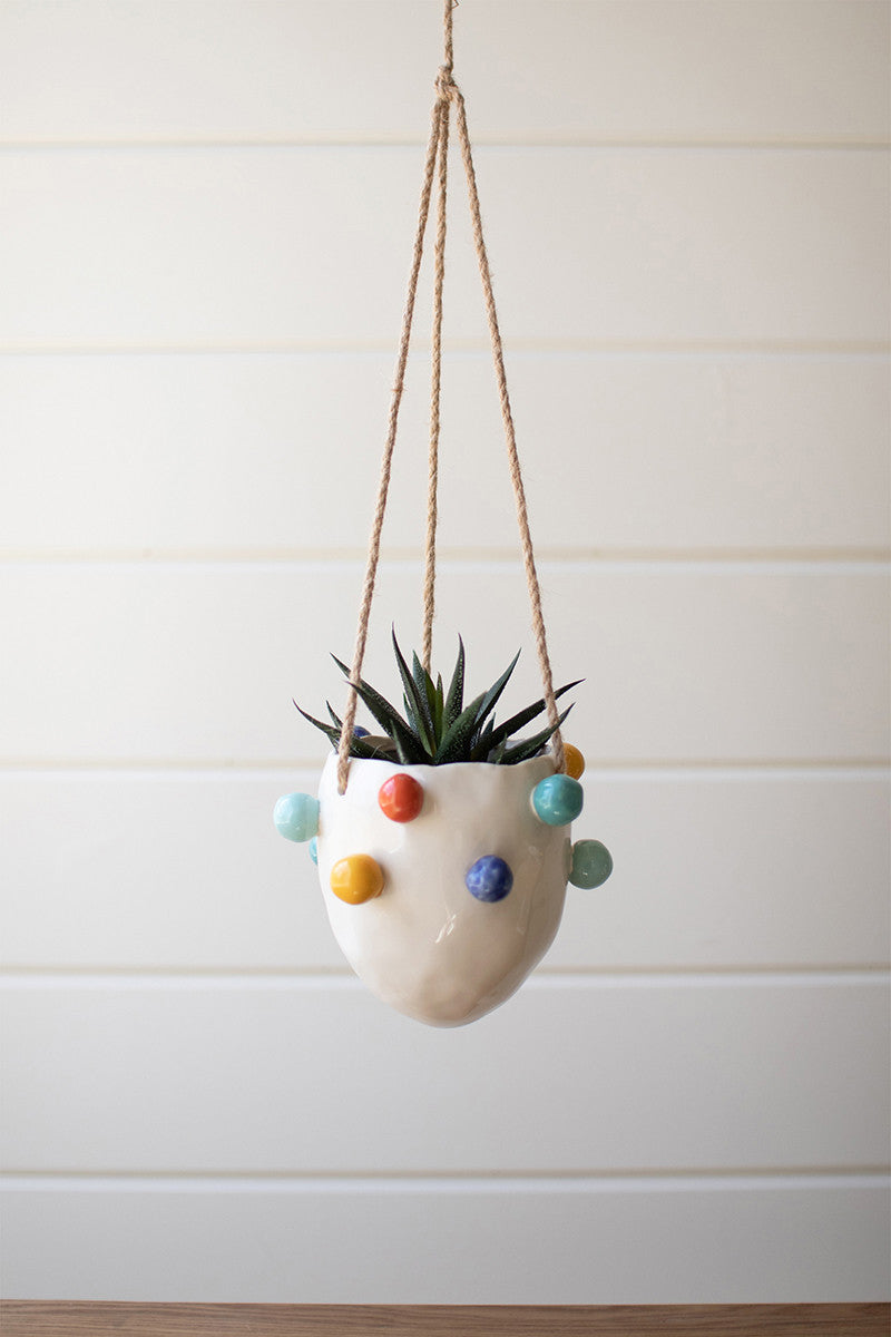 Hanging Ceramic Planter with Colorful Bubbles