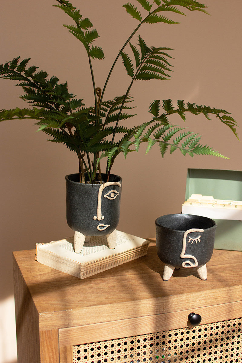 Set of 2 Ceramic Abstract Face Planters