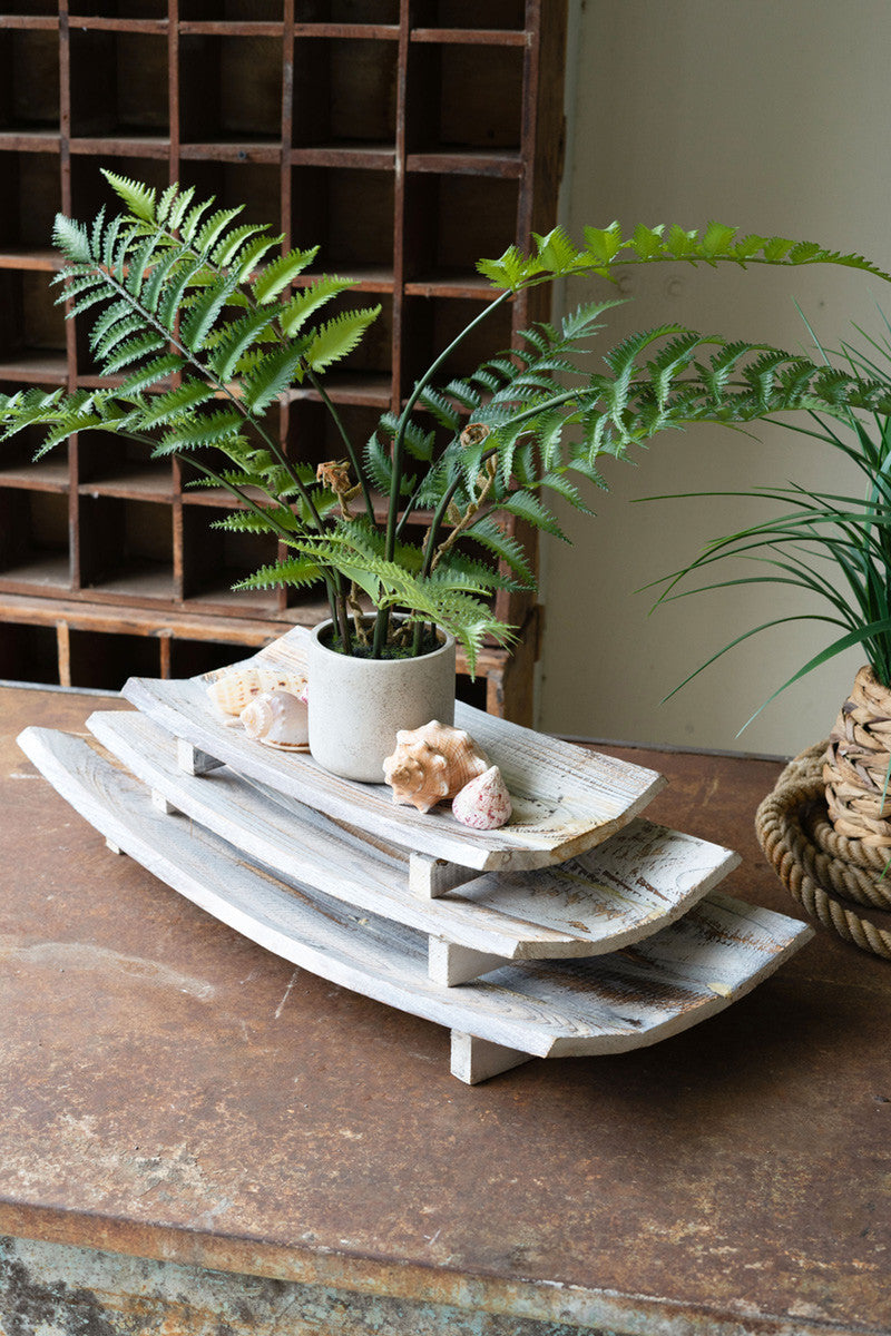 Set of 3 Rectangle Curved Wooden Bowls