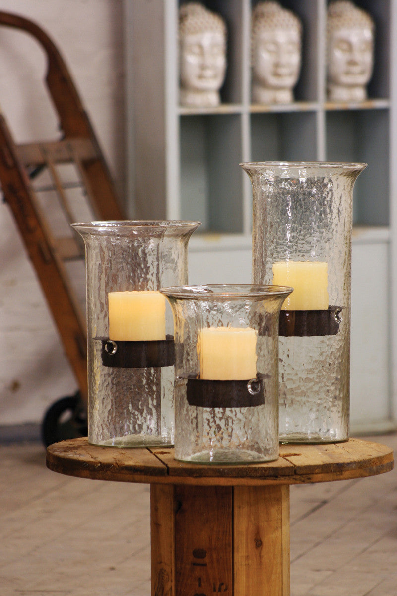 Set of 3 Original Glass Candle Cylinder with Rustic Insert \ Large