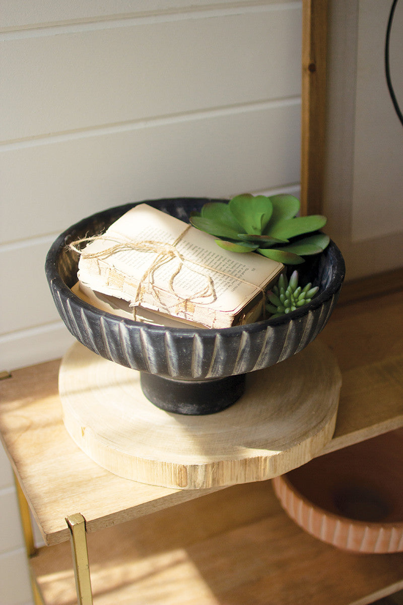 Black Wash Footed Clay Bowls with Detail on Rim