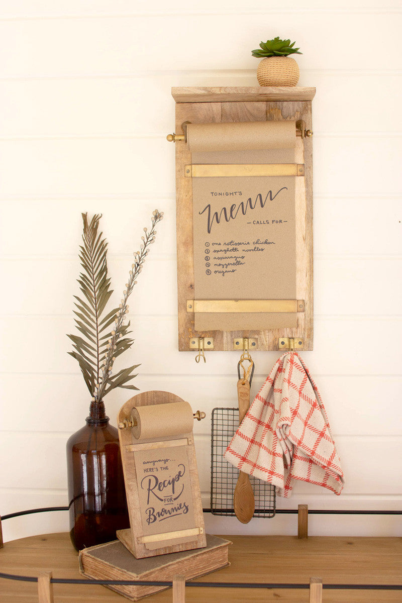Wooden Wall Note Roll with Coat Hooks