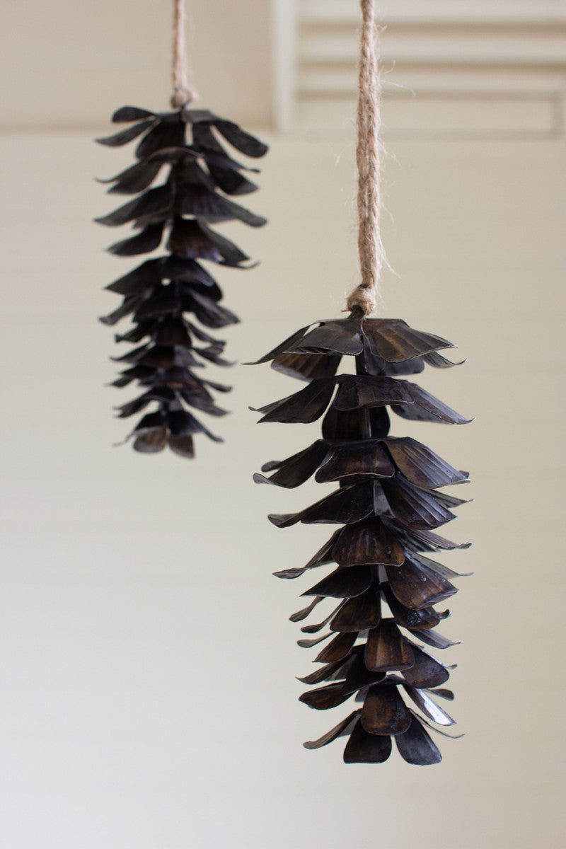 Antique Brown Metal Pine Cone Christmas Ornament