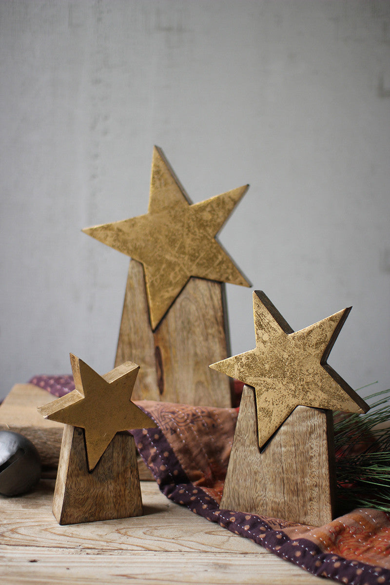 Set of 3 Wooden Star on Base