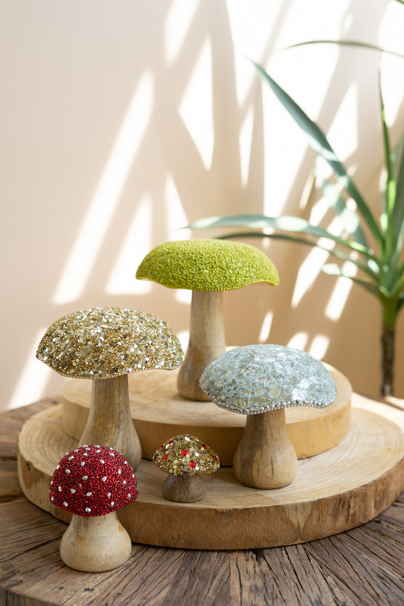 Set of 5 Mushrooms with Mosaic Tops