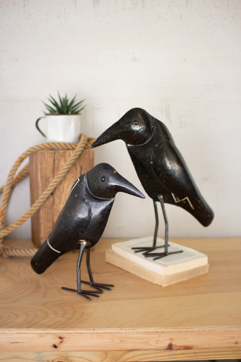 Set of 2 Antique Black Iron Crows