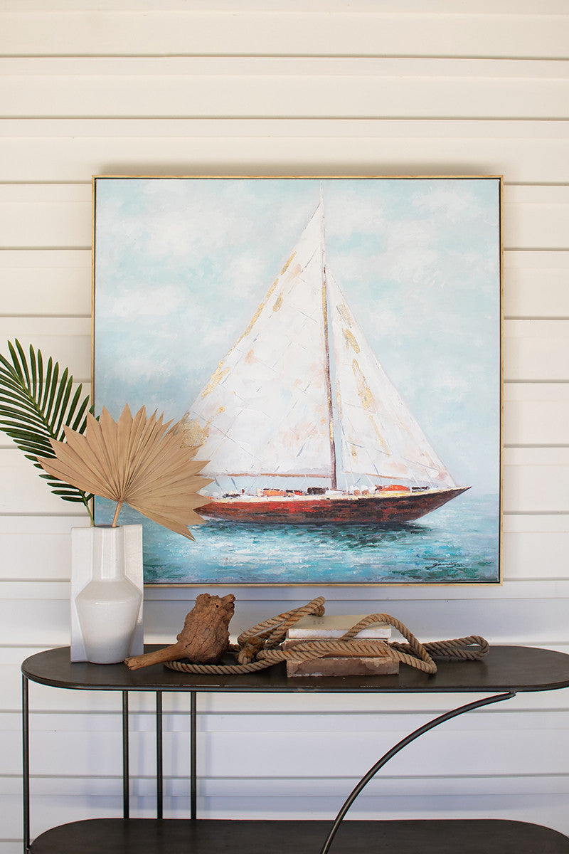 Framed Sailboat Oil Painting