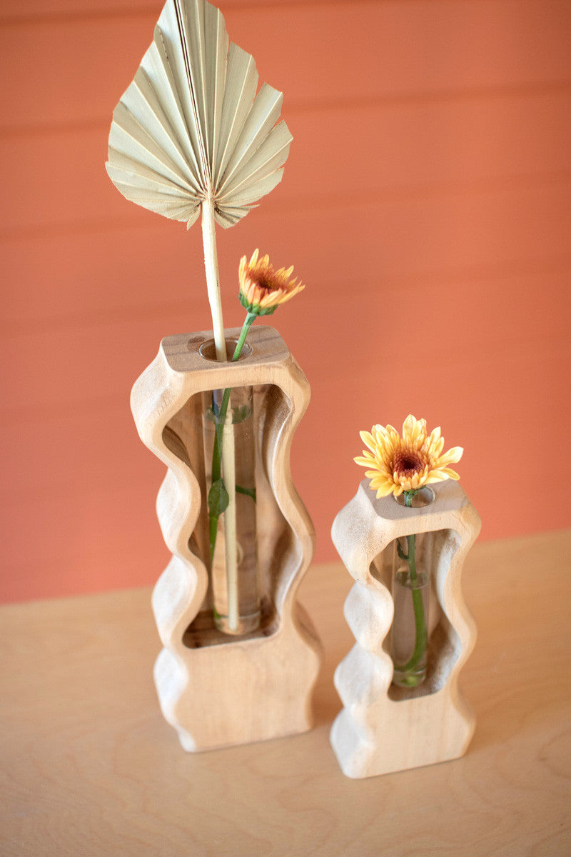 Carved Wooden Bud Vases