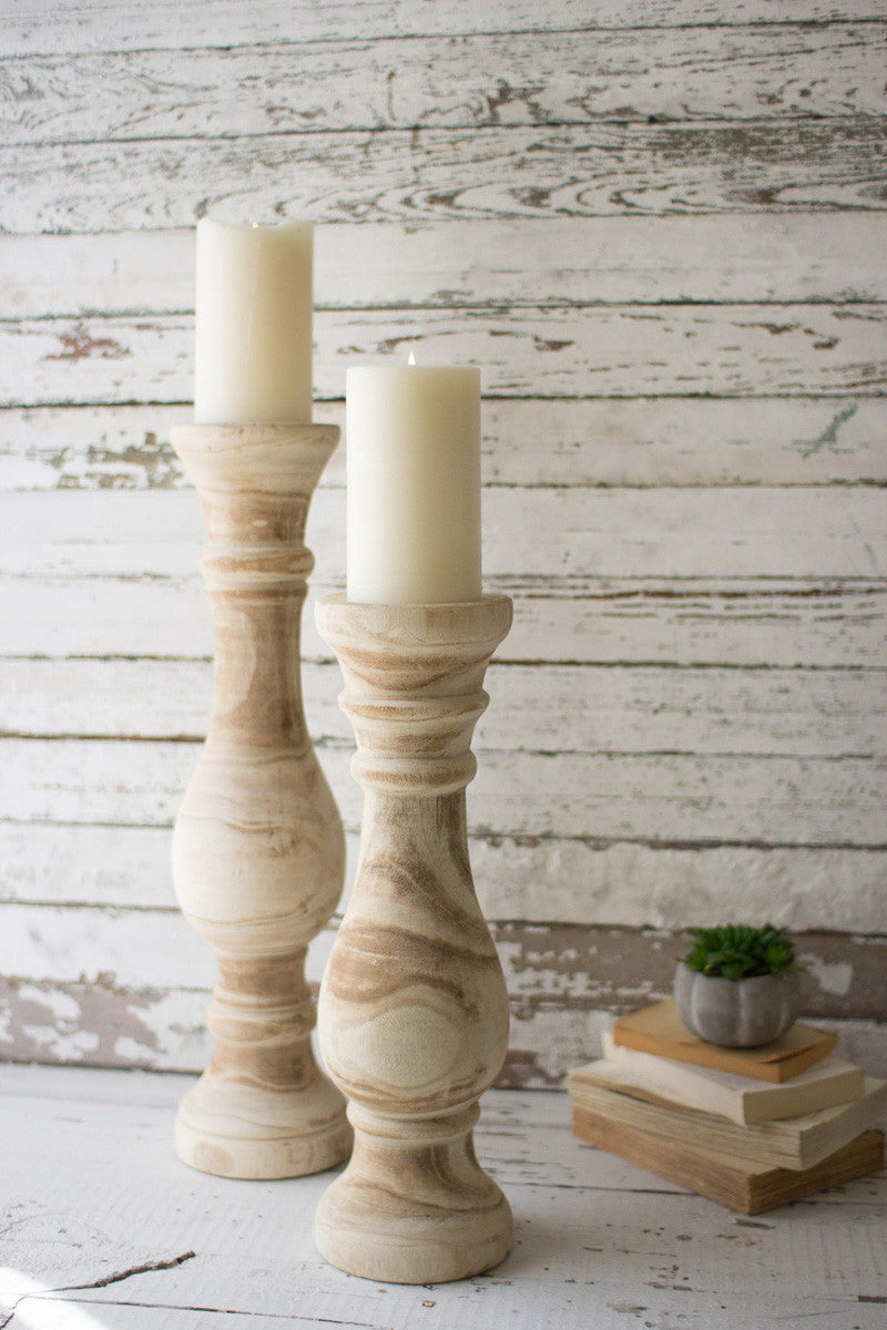 Two Hand Carved Wooden Candle Stands