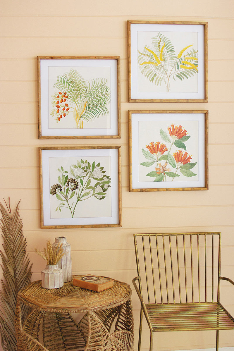 Set of Four Flower Prints Under Glass