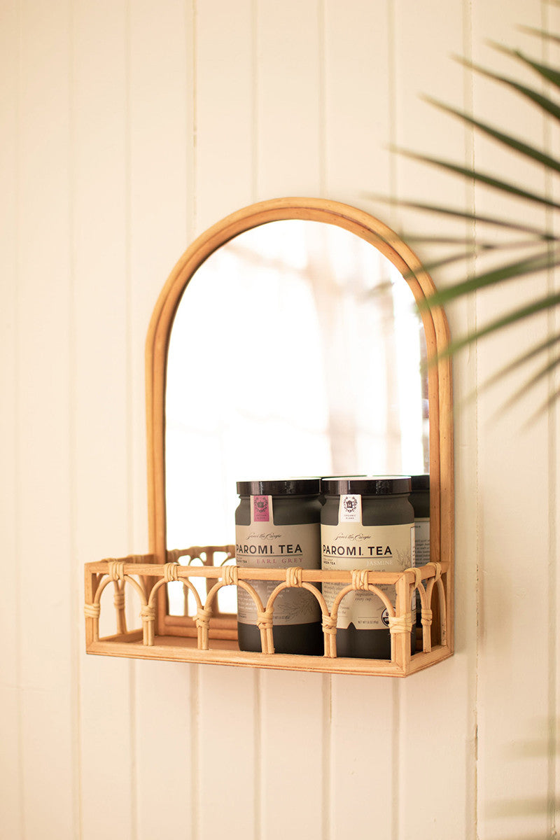 Arched Mirror With Rattan Frame