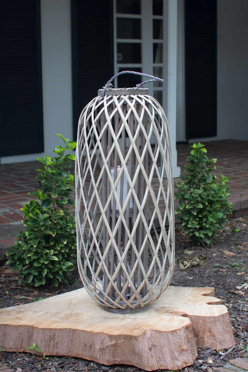 Extra Large Tall Grey Willow Lantern With Glass