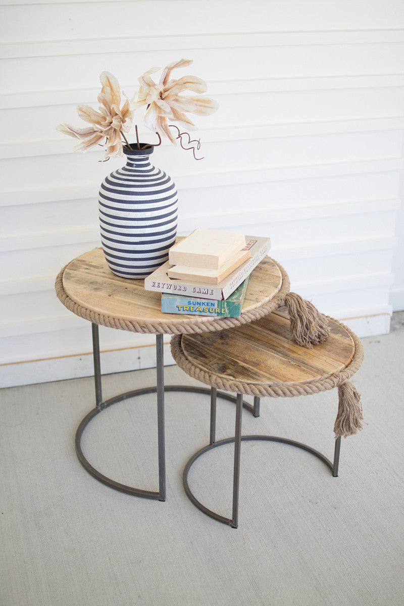 Two Round Recycled Wood Nesting Tables