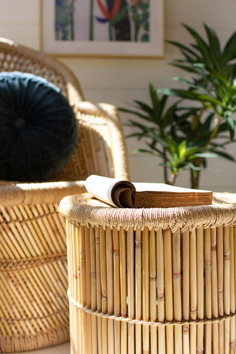 Round Bamboo Stool With Natural Rope Top