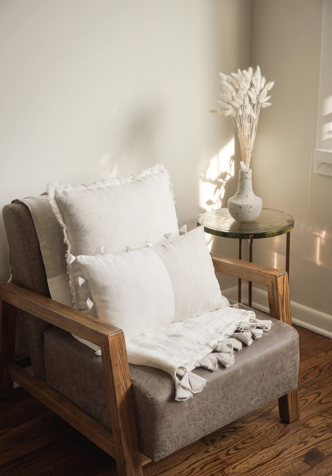 Natural Beige & White Striped Linen Pillows