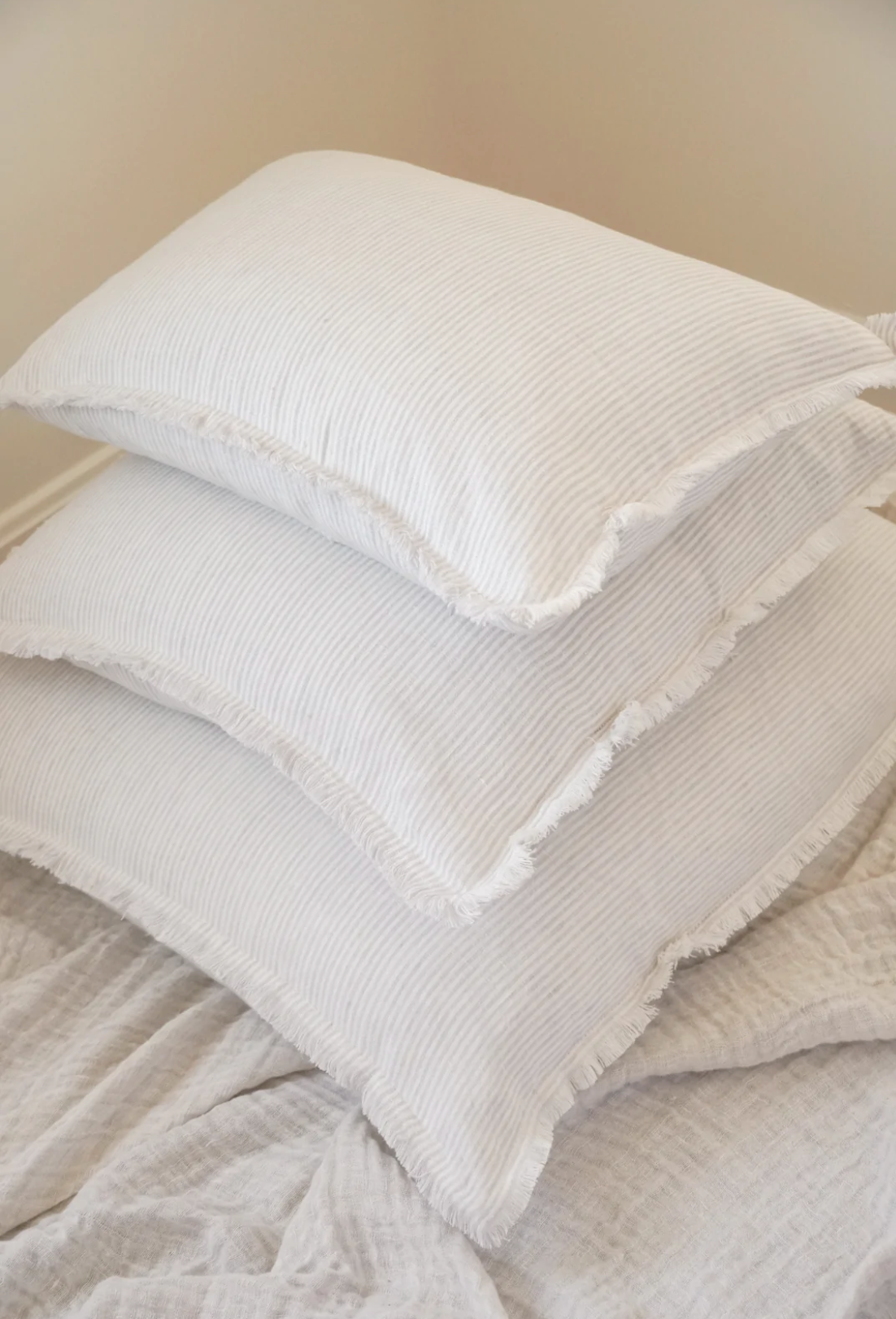 Natural Beige & White Striped Linen Pillows